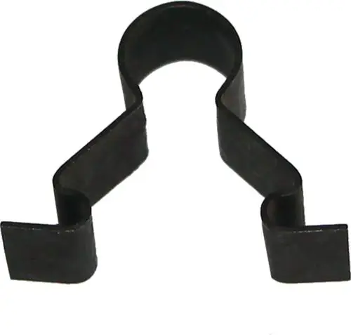 Federlasche aus Metall mit gebogener Form, geeignet für Fassonschrauben. Originalteil von Wolf, genutzt in verschiedenen Anwendungen zur Befestigung.